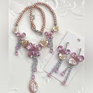 S50-Handmade Premium Champagne Keshi Pearl Butterfly Necklace And Earring Set